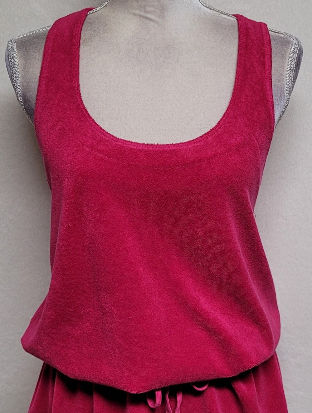 Juicy Couture Rare Vintage Magenta Terrycloth Racerback Tie-Waist Mini Dress L - Picture 3 of 13